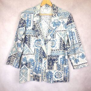 Vintage Copy Cats Colorblock Geometric Long Floral One Button Canvas Blazer Lg